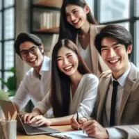 sekelompok orang yang sedang berdiskusi dengan satu orang mendengarkan dengan penuh perhatian