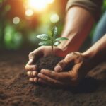 Seseorang menanam pohon kecil di tanah