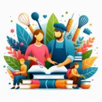 Seseorang mengajari orang lain cara memasak atau membaca