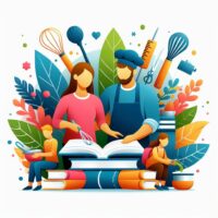 Seseorang mengajari orang lain cara memasak atau membaca