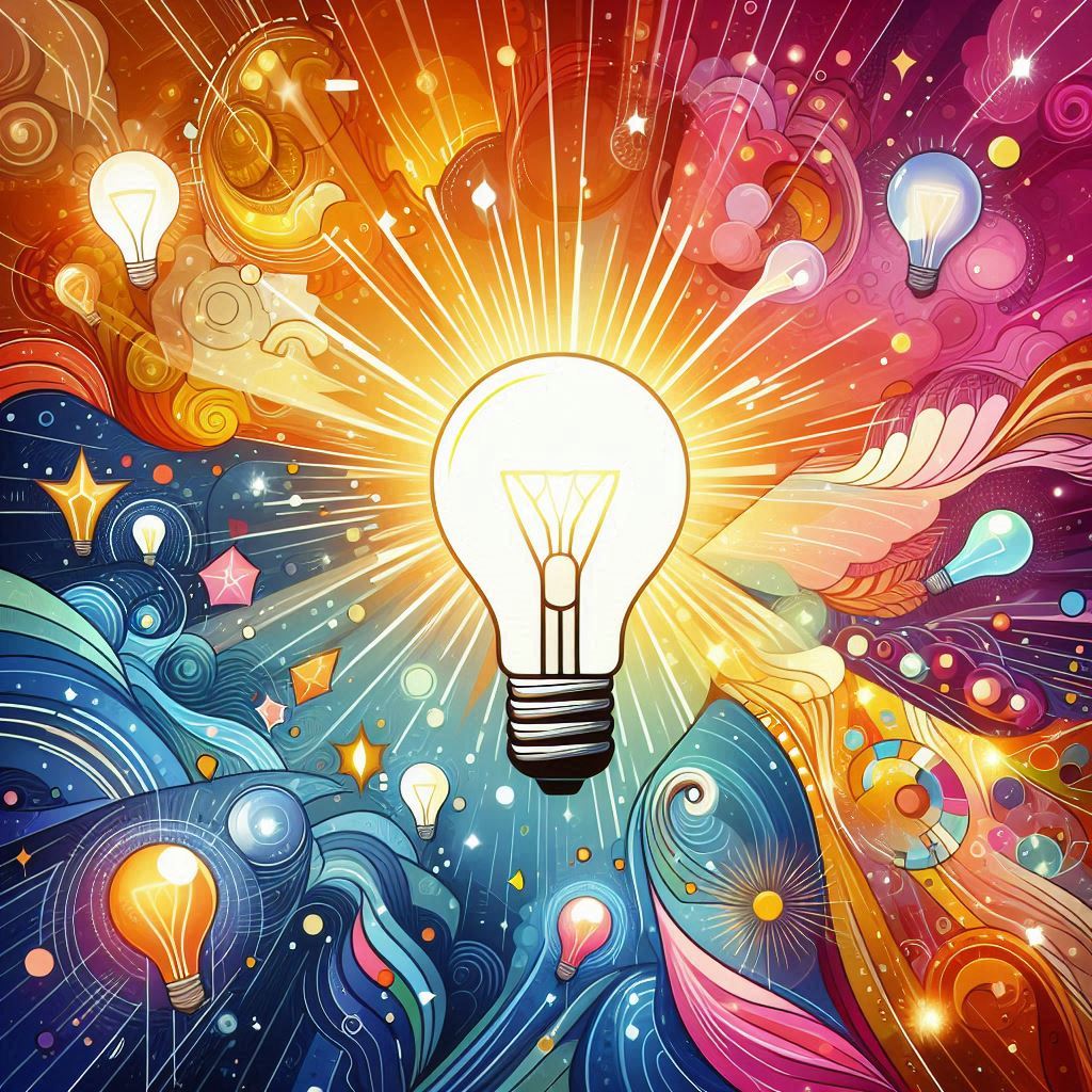 bola lampu bersinar dikelilingi warna-warni cerah