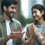 dua orang berbicara dengan ekspresi penuh pemahaman