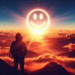 matahari terbit dengan siluet seseorang yang tersenyum