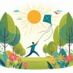 Seseorang menerbangkan layang-layang di taman cerah