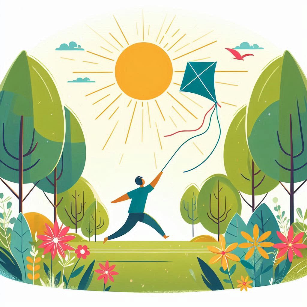 Seseorang menerbangkan layang-layang di taman cerah