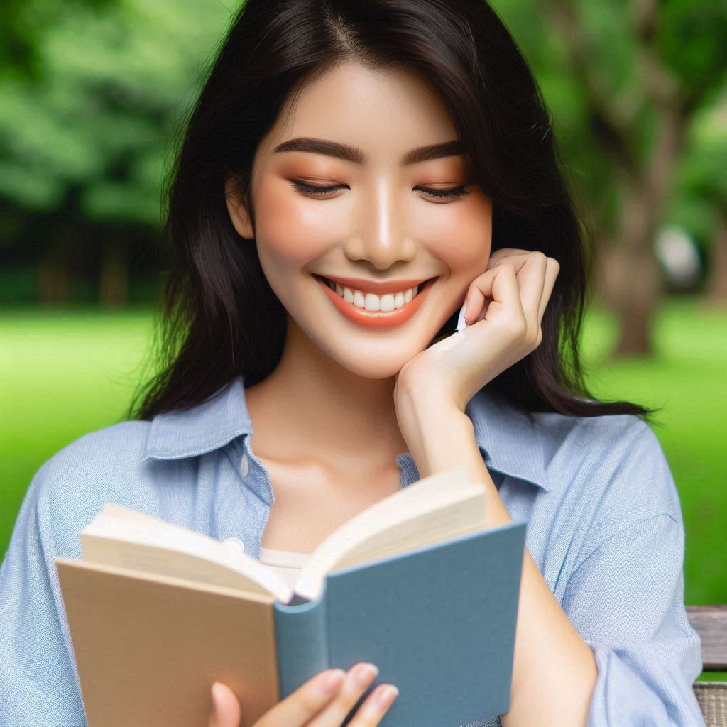 seorang wanita tersenyum bahagia