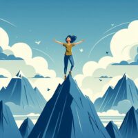 seseorang yang sedang berdiri di puncak gunung