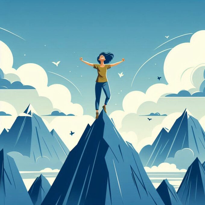 seseorang yang sedang berdiri di puncak gunung