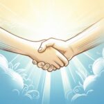 dua tangan bersalaman dengan cahaya bersinar di antaranya