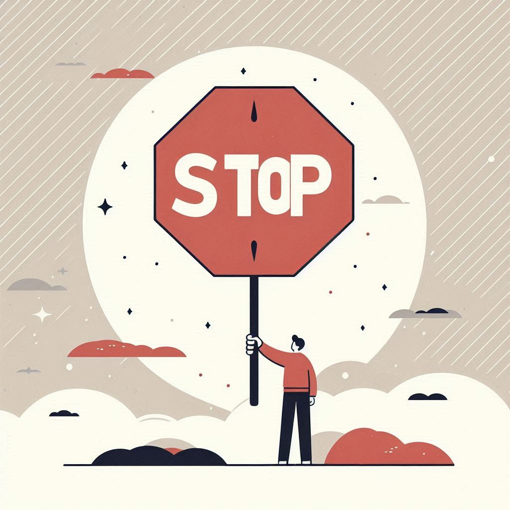 seseorang memegang tanda "stop," melambangkan pentingnya berkata "tidak"